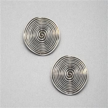 Silver Button Earrings x0088, , large