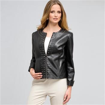 Leather Top Front Studded Jacket x0028, , large