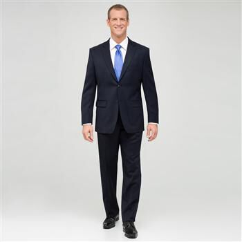 Navy Single Pleat Wool Suit x0018, , large