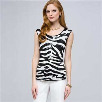 Sequined Animal Print Shell. x0016, , large