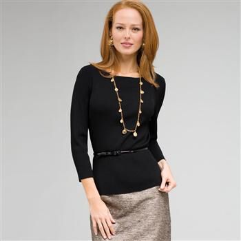 Belted Ribbed Boat Neck Sweater x0096, , large