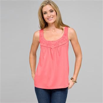 Scoop Neck Tank With Embroidery x0085, , large