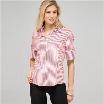 Double Collar Striped Shirt x0015, Cardinal Red & Black, large