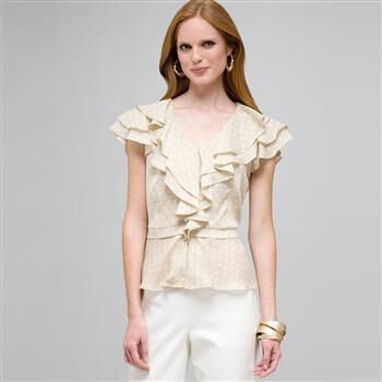 Polka Dot Ruffle Front Button Down Shirt x0096, , large