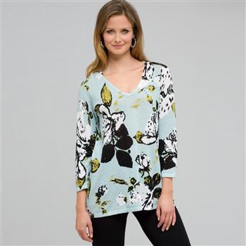 Printed V-Neck Pullover x0094, , large