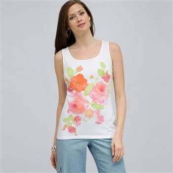 Floral Scoop Neck Tank. x0098, , large