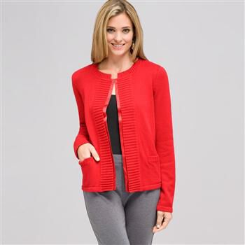 Rib Trim Cardigan x0072, Firecracker, large