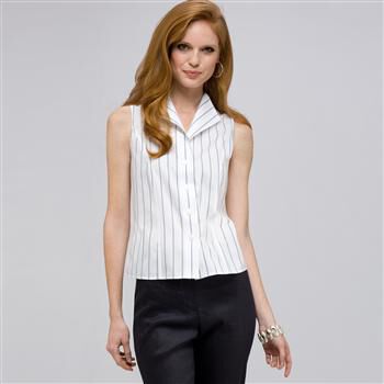 No-Iron Easy Care Double Strip Sleeveless Blouse x0096, , large