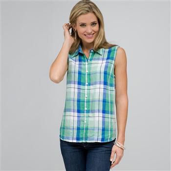 Sleeveless Button Down Shirt x0082, , large