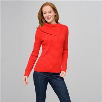 Long Sleeve Button Out Turtle Neck x0014, Fire Red, large