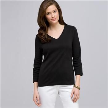 3/4 Sleeve V-Neck Top x0086, , large