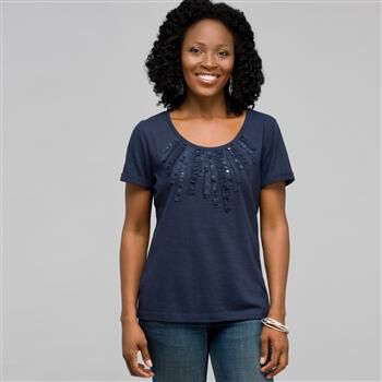Scoop Neck Tee with Applique x0083, , large