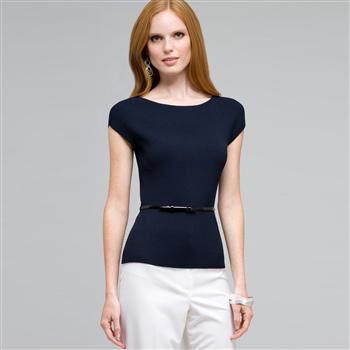 Belted Boat Neck Sleeve Top x0085, , large