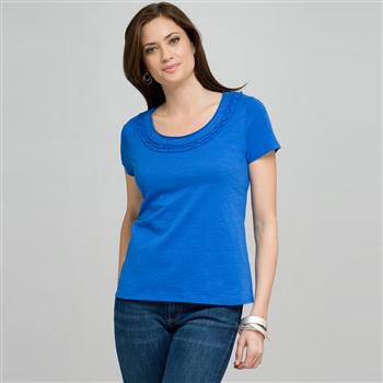 Scoop Neck Tee With Applique x0012, Blue, large