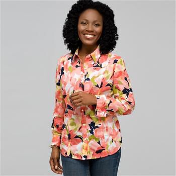 Floral Long Sleeve Roll Up Shirt x0098, , large