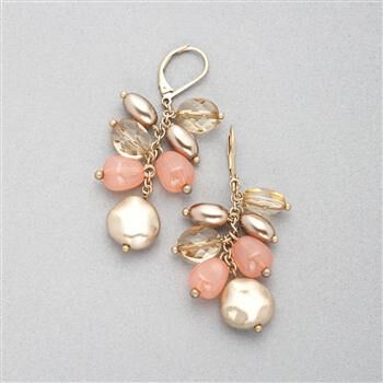 Pink and Gold Cluster Drop Earring x0072, , large