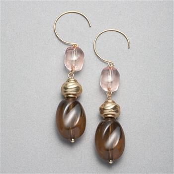 Brown and Pink Drop Earrings x0069, , large