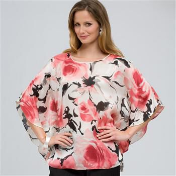 Floral Poncho Blouse x0092, , large